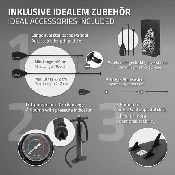 Puhallettava Stand Up Paddle Board Makani, 320 x 82 x 15 cm, musta