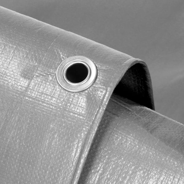 ECD Germany presenningsstof presenning med øjer 8x10m 80m² 260g / m² grå lavet af polyethylen skimmelbestandig vandtæt, rivebestandig beskyttende