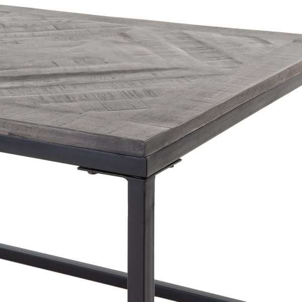 WOMO-DESIGN design sivupöytä 60x60cm neliönharmaa luonnollinen massiivipuu mangopuu kalanruoto kuvio metallikehys musta käsintehty olohuoneen