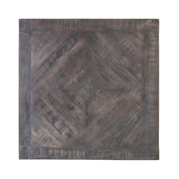 WOMO-DESIGN design sivupöytä 60x60cm neliönharmaa luonnollinen massiivipuu mangopuu kalanruoto kuvio metallikehys musta käsintehty olohuoneen