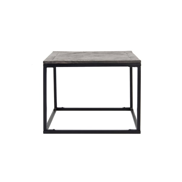 WOMO-DESIGN design sidebord 60x60cm firkantet grå natur massivt træ mango træ sildeben mønster metalramme sort håndlavet stuebord sofabord sofabord