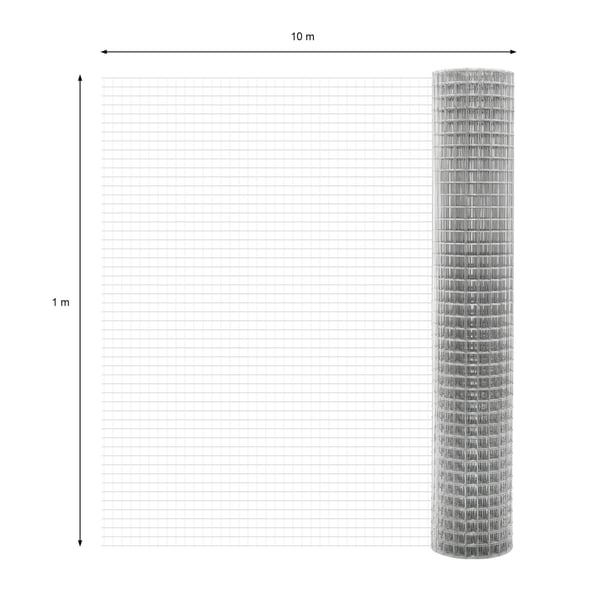 ECD-Germany voliere trådnet trådnet 25x25mm, 100cm x 10m, 1,05mm tyk galvaniseret ståltråd mesh sølv, 4-eck trådhegn armeringsnet trådnet hegn kanin