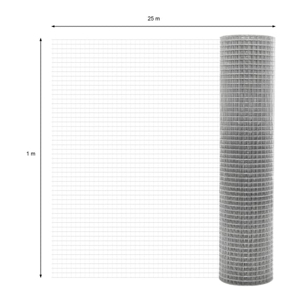 ECD-Germany voliere trådnet trådnet 25x25mm, 100cm x 25m, 1,2mm tyk galvaniseret ståltråd mesh sølv, svejsede 4-eck trådhegn mesh trådnet hegn kanin