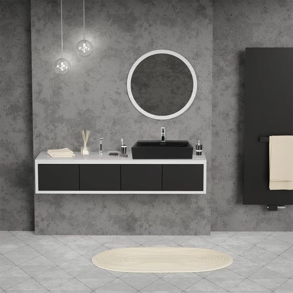 ML-design | Design håndvask badeværelse 600x365 mm firkantet, lavet af keramik, sort mat, håndvask bordplade håndvask bordplade håndvask hængende