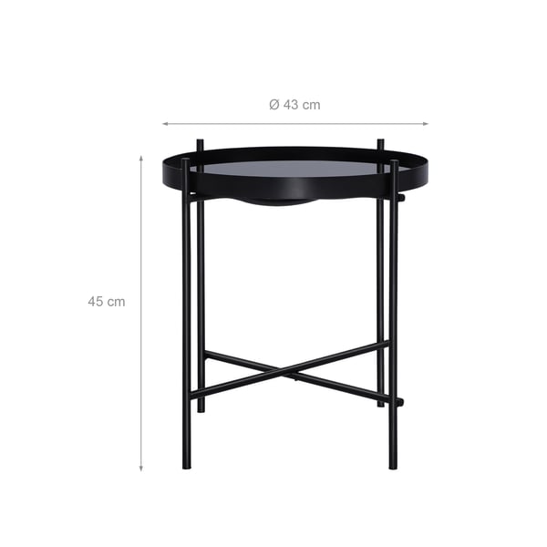 WOMO-DESIGN design -sivupöytä Ø43x45cm mustana metallista ja lasista, olohuoneen pöytä lasipinnalla ja metallikehyksellä, pyöreä sohvapöytä, moderni