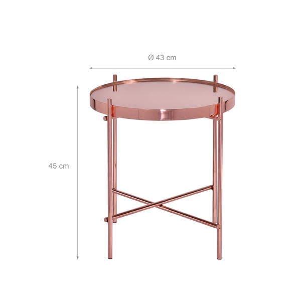 WOMO-DESIGN design sidebord Ø43x45 cm i kobberstuebord, rundt sofabord, moderne glasbord, ædle sofabord metalcoatet