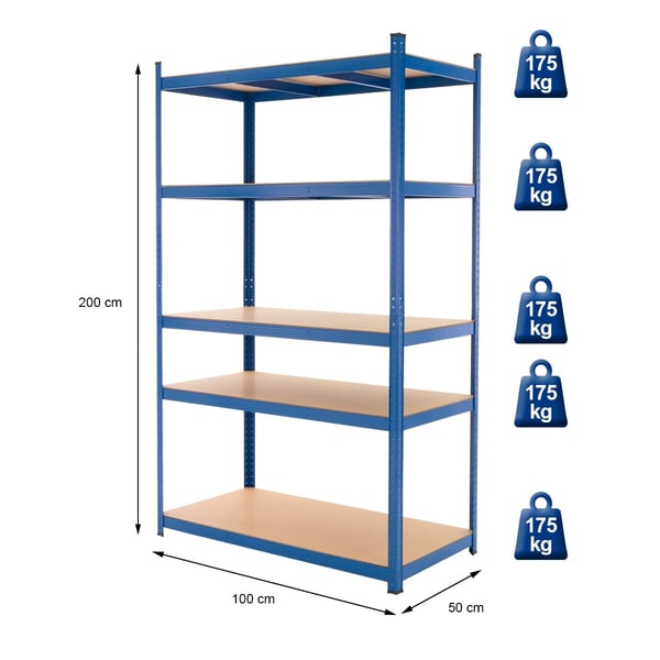 ECD Germany værksted hylde opbevaringshylde plug-in hylde hylde kraftig hylde blå 200x100x50 cm