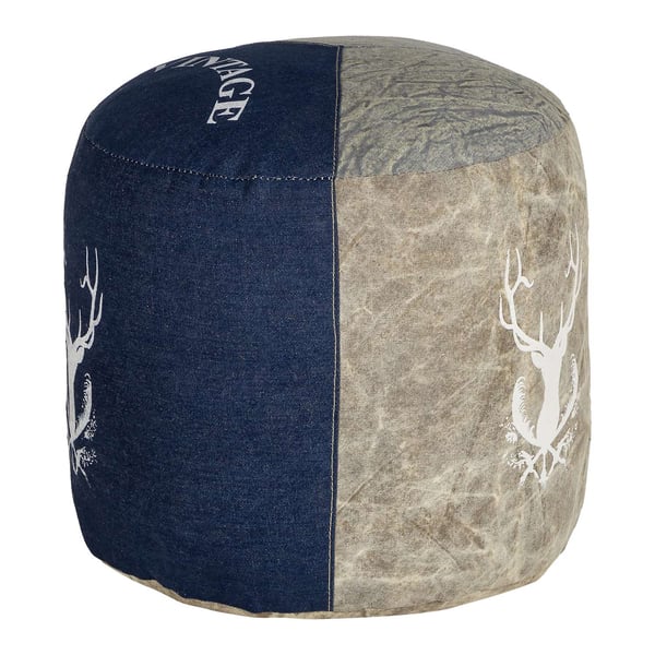WOMO-DESIGN Pouf Jacksonville luonnonvärinen / sininen Ø35x43cm kangas / farkut, puuvillaa, käsintehty, olohuoneen pouf pouf pouf ottomaanien