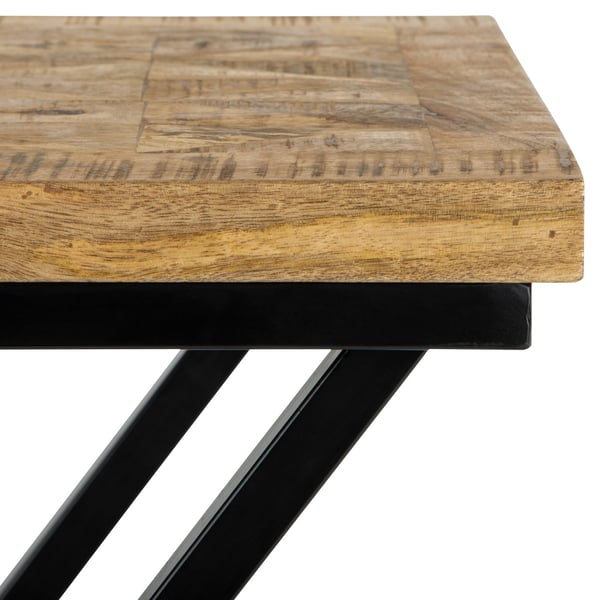 WOMO-DESIGN Moderne side beino 48x35x63cm, naturlig / sort, håndlavede og massivt træ mango træ, metal ramme, industrielt design, sofabord