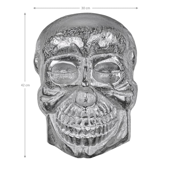 WOMO-DESIGN deco Skallen vægskulptur lavet af poleret aluminium med nikkel overflade Gothic skull skull Silver 42 x 30 cm (H x B) Sculpture