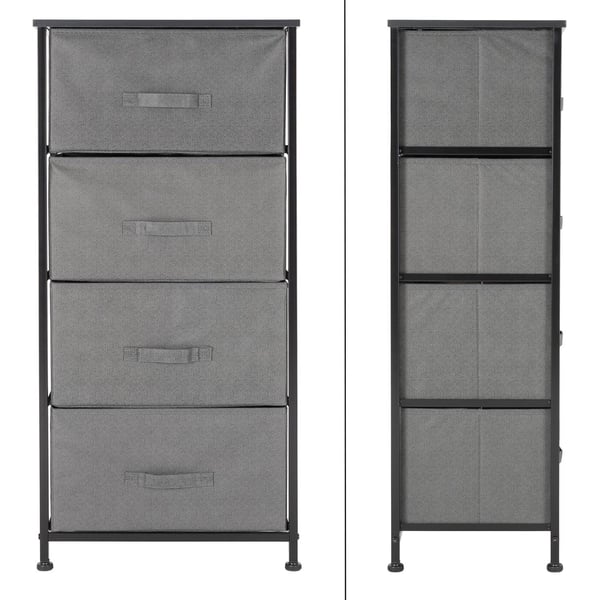ML-Design skuffeskab, kommode fremstillet af stof med fire skuffer, 45x30x94 cm, grå, sort metal hylde / MDF-plade, hyldesystem Tøj opbevaring skuffe
