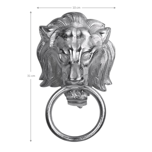 WOMO-DESIGN håndklædeholder med løvehoved motiv lavet af forniklet aluminium, sølv, (B x H): 10 x 31 cm, designer Lion hovedet Lion