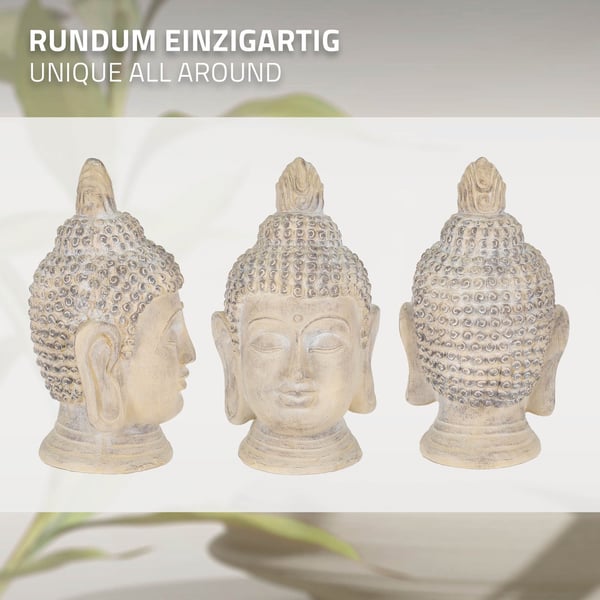 ECD-Germany Buddha hoved statue skulptur Dekofigur Feng Shui sten Polyresin 78cm beige/grå sten figur udsmykning Gartenfigur Asien dekorative objekt