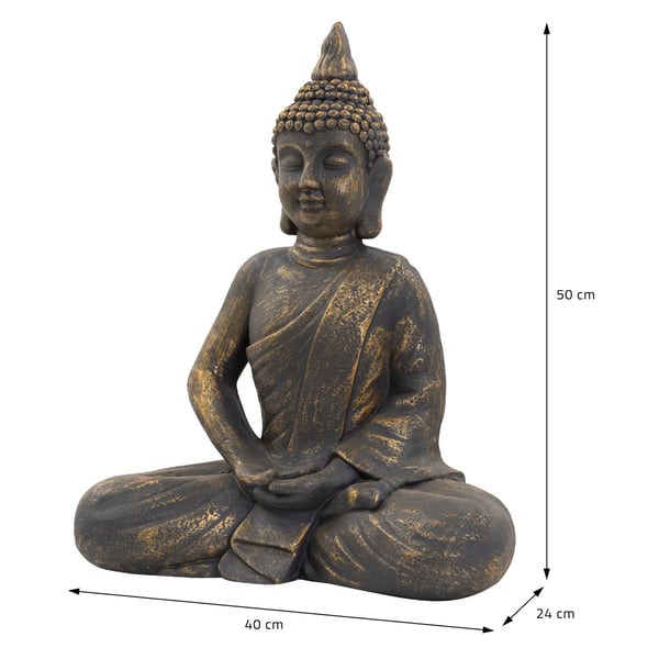 ECD-Germany Buddha hoved statue sidder skulptur Dekofigur Feng Shui sten Polyresin 48cm bronze Bronze optik stenfiguren udsmykning