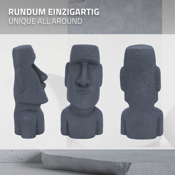 ECD Germany MOAI RAPA NUI HEAD Figur 56cm Høj, lavet af vejrbestandig stenstøbning harpiks, grå, påskeø Statue som dekoration til Home & Garden