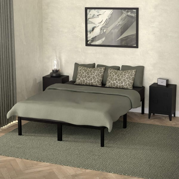 ML Design metal seng 140x200cm på stålramme med slattedramme, sort, sengelamme lavet af metal, robust, lysmontering, seng til soveværelse