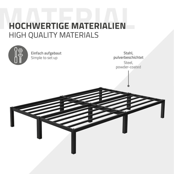 ML Design metal seng 140x200cm på stålramme med slattedramme, sort, sengelamme lavet af metal, robust, lysmontering, seng til soveværelse