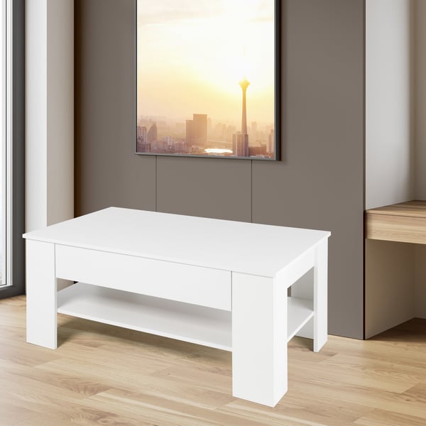 ML Design sofabord med 1 skuffe og hylde, 110×65×48 cm, spånplader, hvid, robust og ridsefast, moderne sidebord stue bord hud sofabord bordmøbler
