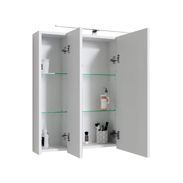 ML Design Mirror Cabinet Badeværelse 3-Dør med LED-belysning, stikkontakt, Light Switch og 6 Højdejusterbare Glasspor, 72,4x72x15 cm, Hvid