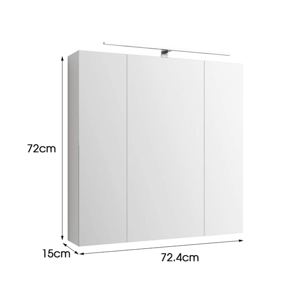 ML Design Mirror Cabinet Badeværelse 3-Dør med LED-belysning, stikkontakt, Light Switch og 6 Højdejusterbare Glasspor, 72,4x72x15 cm, Hvid