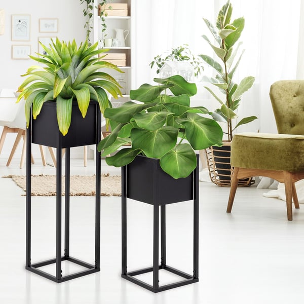 ML Design planteholder i et sæt af 2, sort, 21 x 50/70 x 21 cm, moderne blomsterpotteholder med gryde, vejrfast og robust metalstator