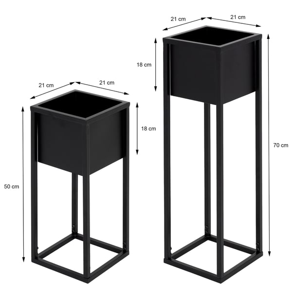 ML Design planteholder i et sæt af 2, sort, 21 x 50/70 x 21 cm, moderne blomsterpotteholder med gryde, vejrfast og robust metalstator