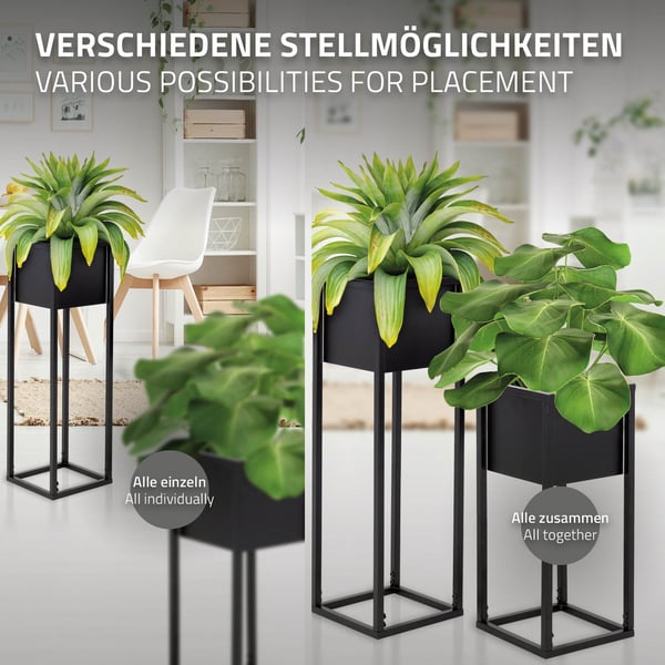 ML Design planteholder i et sæt af 2, sort, 21 x 50/70 x 21 cm, moderne blomsterpotteholder med gryde, vejrfast og robust metalstator