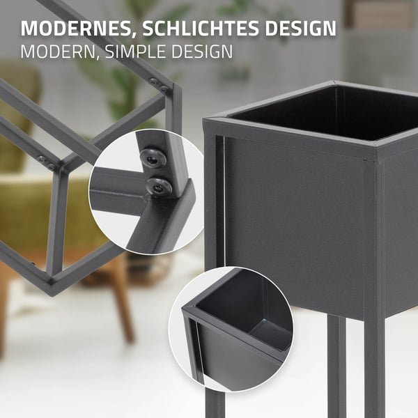 ML Design planteholder i et sæt af 2, sort, 21 x 50/70 x 21 cm, moderne blomsterpotteholder med gryde, vejrfast og robust metalstator
