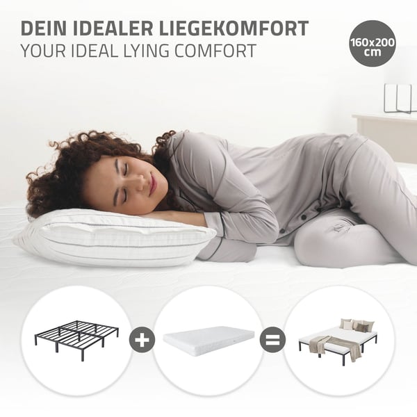 ML Design metal seng 160x200cm på stålramme med slattedramme, antracit, metal seng ramme, robust, lysmontering, seng til soveværelse af teenagere