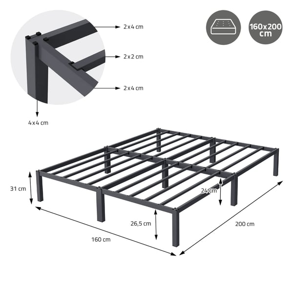 ML Design metal seng 160x200cm på stålramme med slattedramme, antracit, metal seng ramme, robust, lysmontering, seng til soveværelse af teenagere