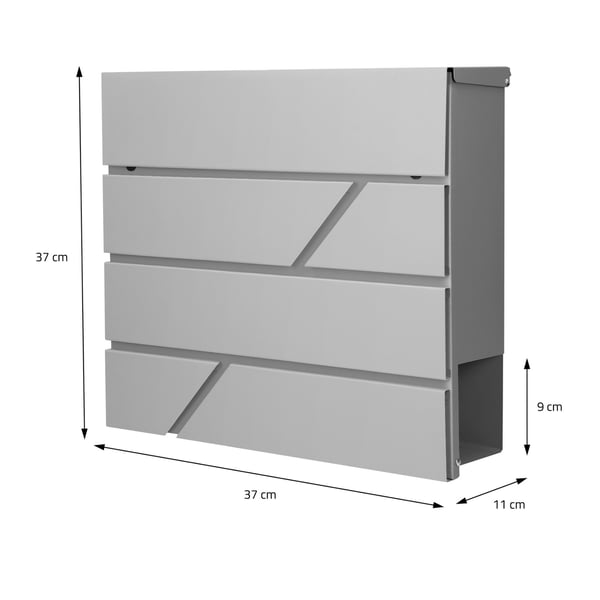ML Design Modern Design Postkasse med avisrum 37x11x37 cm Lavet af rustfrit stål Pulverbelagt lysegrå inkl. 2 nøgler