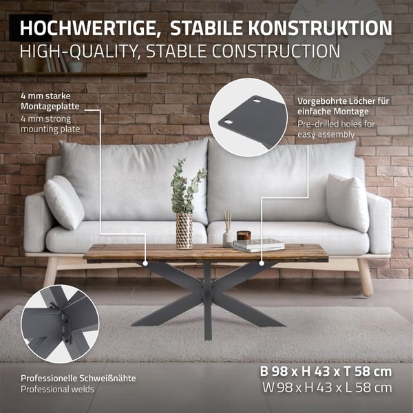 ML Design Table Frame Spider 98x58x43cm, antracit, Cruising Crack Cross X-Design Table Feet Møbler Fødder, Heavy Duty Table Pude Stål, Metalbord Layer