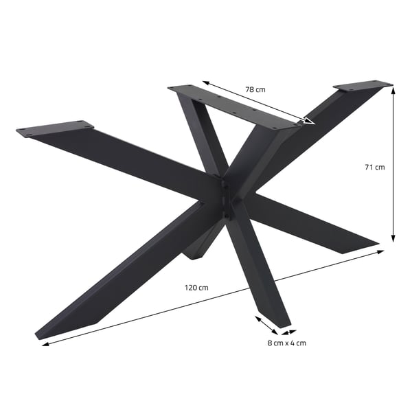 ML Design Table Frame Spider 78x71x120 cm, Sort, Cruising Cross X-Design Table Feet Fødder Fødder, Heavy Duty Table Køer Stål, Metalbord Læg