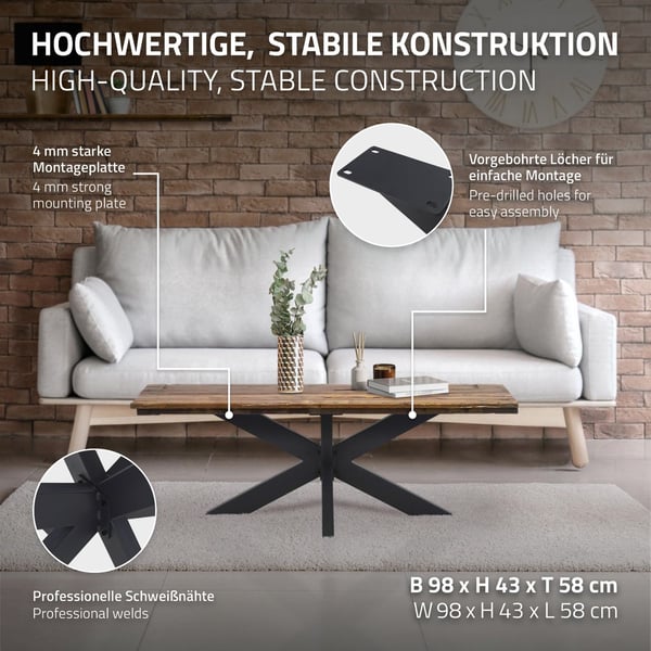ML Design Table Rack Spider 98x58x43cm, Sort, Krydstogt Crack Cross X-Design Table Feet Film Møbler Fødder, Heavy Duty Table Capture Stål
