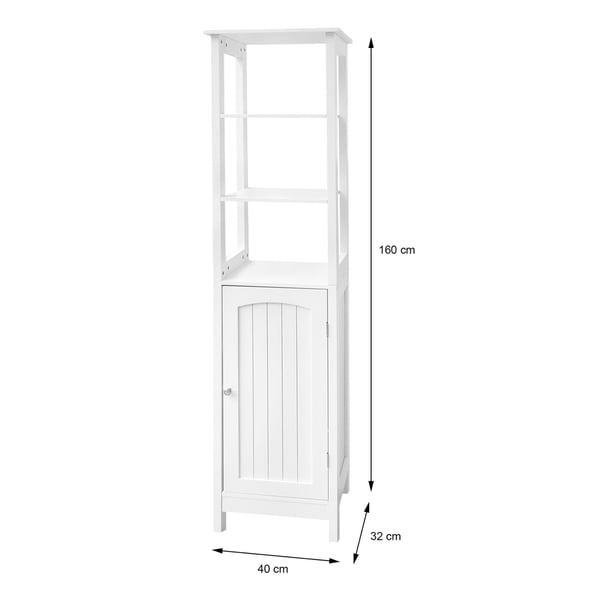 ML Design badeværelse kabinet hvid, 40x160x32cm, badeværelse høje kabinet, badeværelse skab med dør, 3 åbne rum, masser af opbevaringsplads