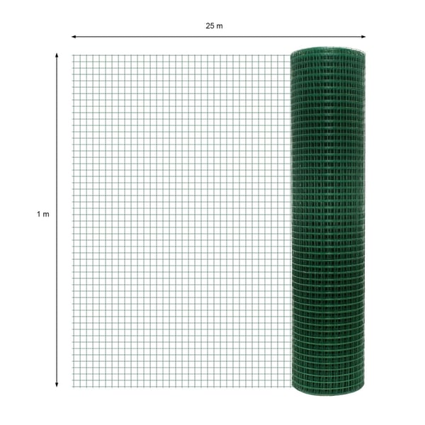 ECD Germany VILLERIER WIRE WIRE MESH 1MX25M MESH Dimensioner 19x19mm wire tykkelse 1,2mm grøn stål galvaniseret trådnet 4-hjørne wire hegn robust