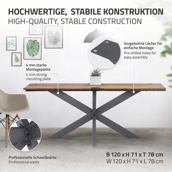ML Design Table Scarf Spider 78x71x120cm, antracit, Cruising Crack Cross X-Design Table Feet Møbler Fødder, Heavy Duty Table Capture Stål