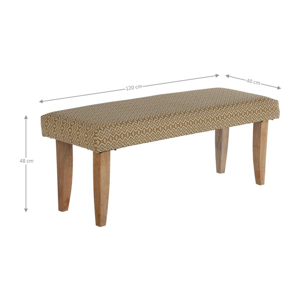 WOMO-DESIGN Bench Padded Palma Fabric Cover, 120 x 48 x 40 cm, træ ser hvidguld, træben Unikt Landhus-stil Retro Sædebetrukket Bench Hallbank