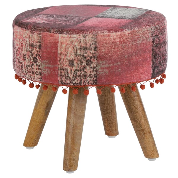 WOMO-DESIGN sæde stol lavet af træben, stofdæksel, 38 x 36 cm, træ look, rød, polstret stol, fodskammel, træstole, sæde, stol