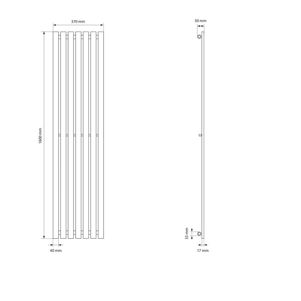 ECD Germany Design panelradiator Stella centertilslutning 370x1600mm Hvid med tilslutningssæt inkl. termostat Hjørnevæg flad enkeltlag lodret radiator