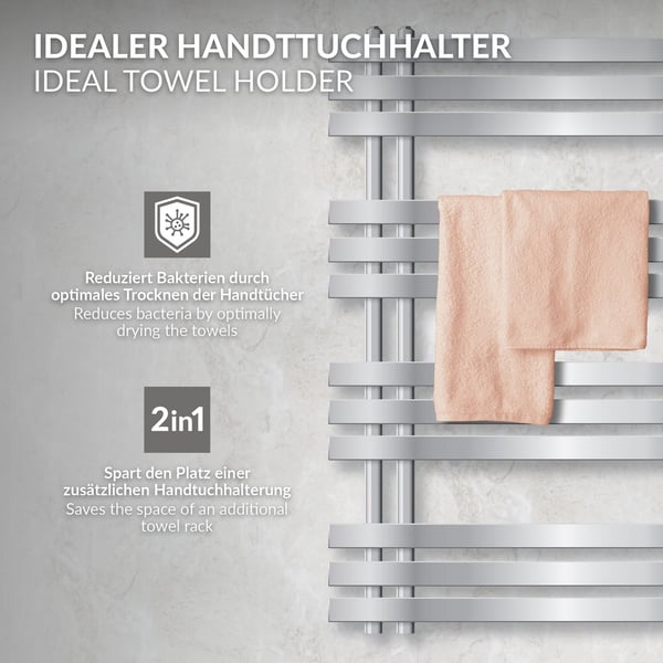 ECD Germany Design Håndklæde Iron EM - 500 x 1000 mm - Chrome - radiator håndklædevarmer Håndklæde Eck