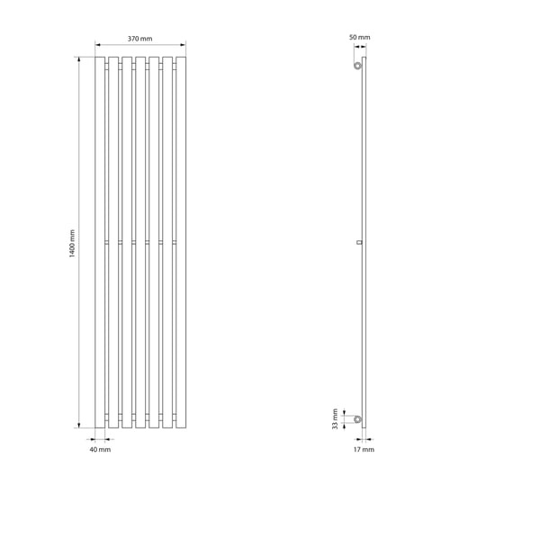 ECD Germany Design panelradiator Stella med central tilslutning 370 x 1400 mm hvid; tilslutningssæt og termostat inkluderet. Hjørne- eller