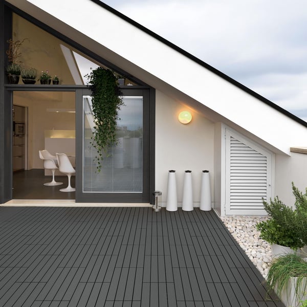 ECD Germany WPC terrassefliser 60x30 cm 17-delt sæt til 3m² antracit i træ kig efter havebalkongulve med dræning og kliksystem terrassebord