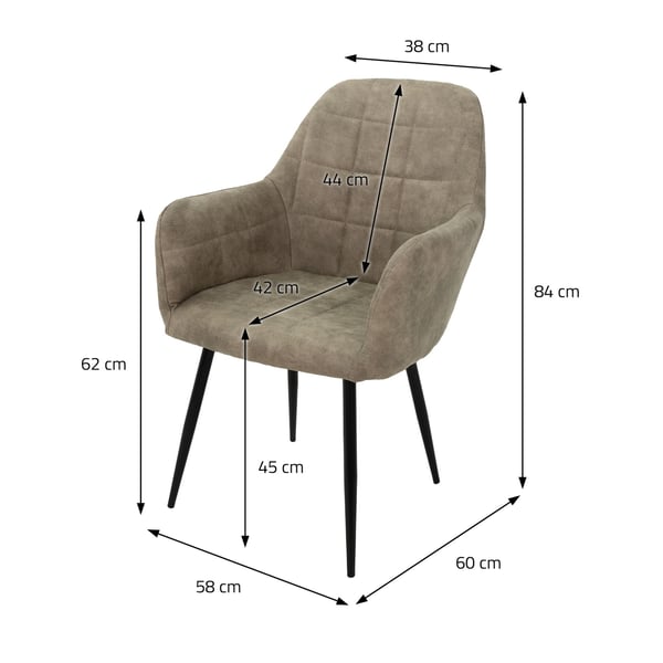 ECD Germany Sæt med 2 spisestole Spisestol med ryg og armlæn Oliven Microleather Sæde Metalben Køkkenstole Køkkenstol Stue Stole Stue Stol Polstrede