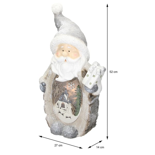 ECD Germany SANTA CLAUS DECO Figur med LED-belysning 52cm varm hvid hvid med grå hat og tørklæde, til inderside, LED Juledekoration Christmas Figur