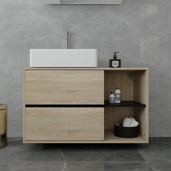 ML Design håndvask kabinet hængende, brun-sort, 100x60x45.5cm, badeværelse kabinet 2 skuffer, opbevaring