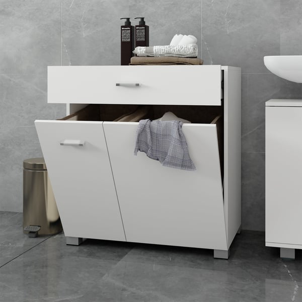 ML Design Vaskeriskab med 2 udflugter Tøjposer, Hvid, 75x78.5x45 cm, Vaskeri Samler med skuffe