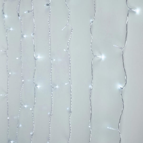 ECD Germany LED Lysgardin, 2 x 1,5 m, hvid PVC, 240 kold hvide LED'er, 12 funktioner, lette kæde, lysnetværk, IP-44, Dekoration, Koldt Hvid, Belysning