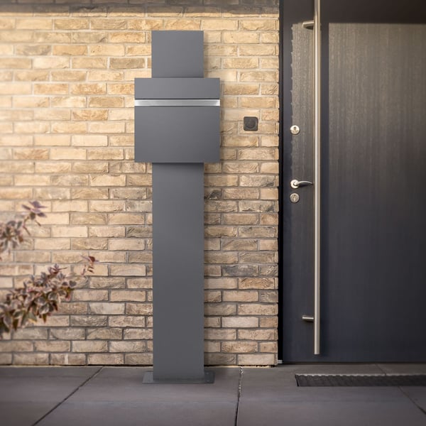 ML-Design Mailbox Stativ lavet af rustfrit stålpulverbelagt i antracit, højde 170 cm, hulafstand 23x17 cm, fritstående, til skrue, til vægpostkasse