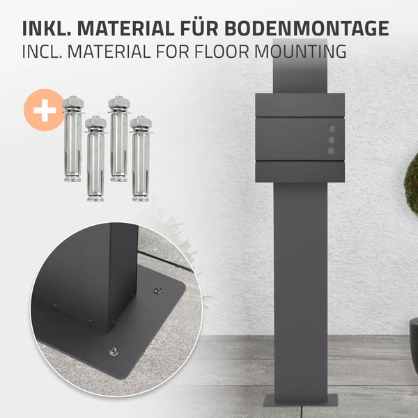 ML-Design Mailbox Stativ lavet af rustfrit stålpulverbelagt i antracit, højde 170 cm, hulafstand 23x17 cm, fritstående, til skrue, til vægpostkasse